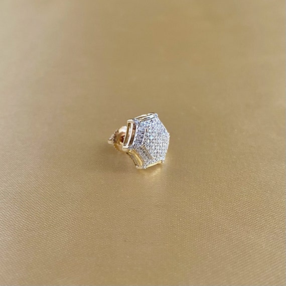 Gold Stud Earring, 10K Yellow Gold, Pave Stud Earr
