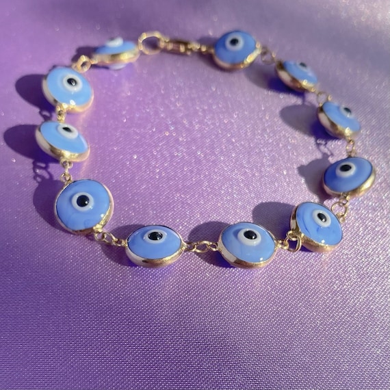 Evil Eye Bracelet, Vintage Blue Evil Eye Bracelet, 14K Gold Evil Eye Bracelet, Gold Bracelet