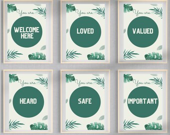 Inclusive teaching 6 Poster Bundle for Classroom -Mental Health-Botanical Design- Printables - High School - Library - Bulletin Board.