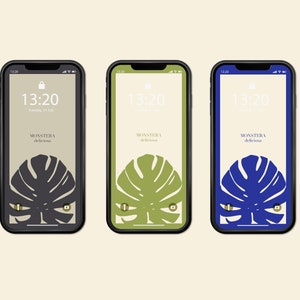 Fondos de pantalla de Monstera Plant Phone, fondos de iPhone modernos, conjunto de fondos de pantalla de teléfonos inteligentes minimalistas, fondo estético de iPhone