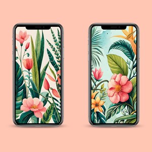 Lush Botanical iPhone Wallpaper | Watercolor Floral | Vibrant Greens, Pinks, Yellows | Nature-Inspired | Set of 4 Digital Download