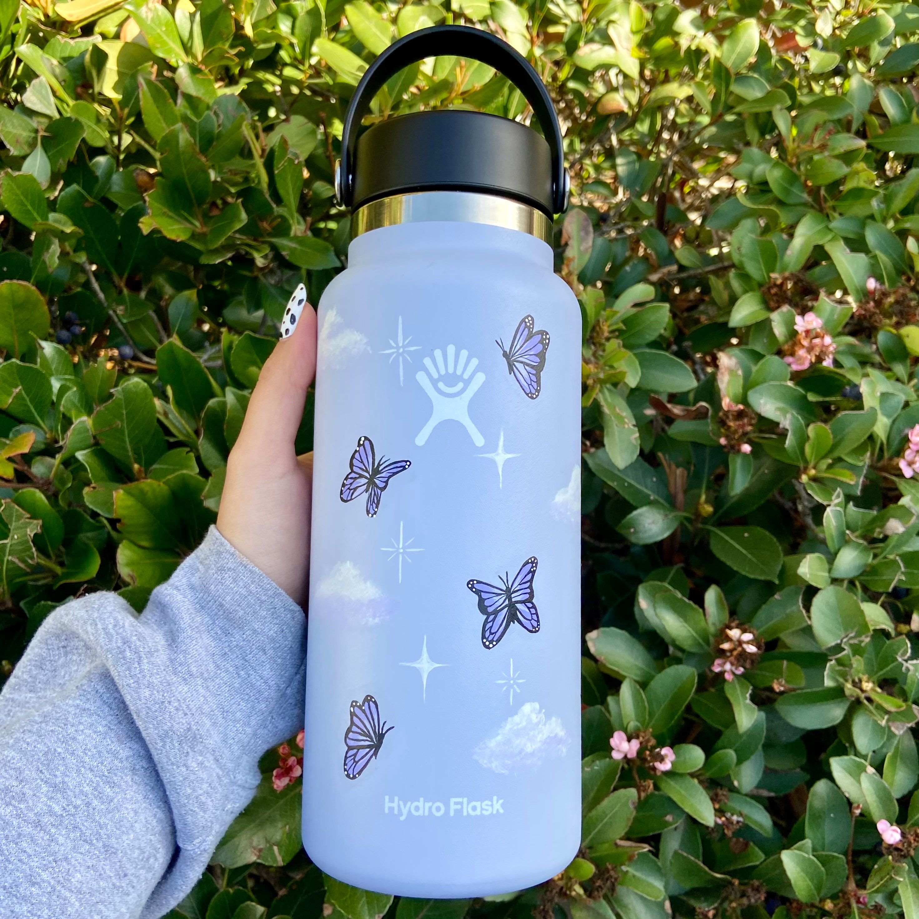 Lavender Butterfly Hydro Flask Custom Painted 