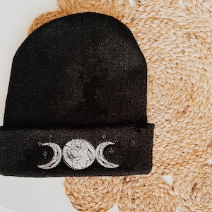 Moon phase embroidered beanie