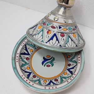 Moroccan ceramic tagine with nickel silver inlays original /traditional tagine/Moroccan ceramic sinks
