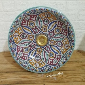 Lavabos de cerámica marroquíes 100% hechos a mano / Lavabo de cerámica, lavabo de baño, fregadero de alfarería