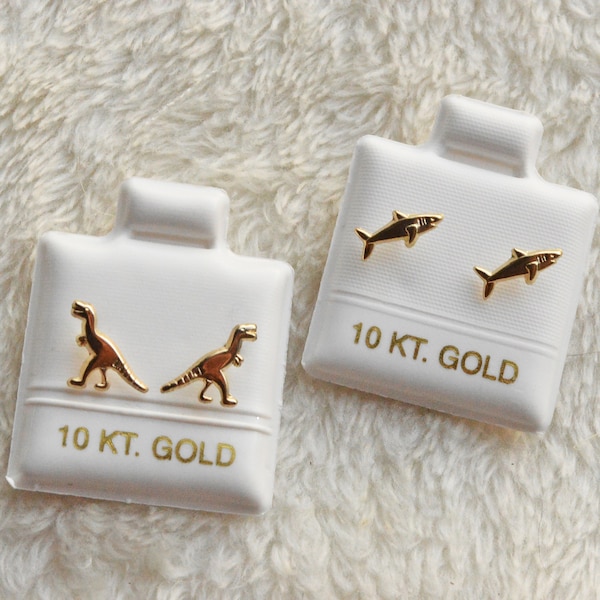 10k massief gouden sierlijke dierenstekers / dinosaurus t-rex / haaienoceaan / dino-oorbellen. T-rex Jurassic Park minimalistisch piercingcadeau