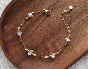 14K Gold Filled / Sterling Silver herkimer diamond bracelet dainty crystal beaded jewelry gold non-tarnish, birthday gift bridesmaid wedding