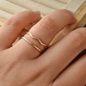 14k gold filled Stackable Ring Set of 2 / sterling silver, dainty ring, adjustable jewelry. simply minimalistic wavy ring