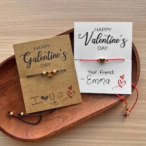 Pulsera de cordón ajustable para el día de San Valentín del Día de Galentine / negro / oro / rojo / amigos amor corazón carta de encanto inicial personalizado