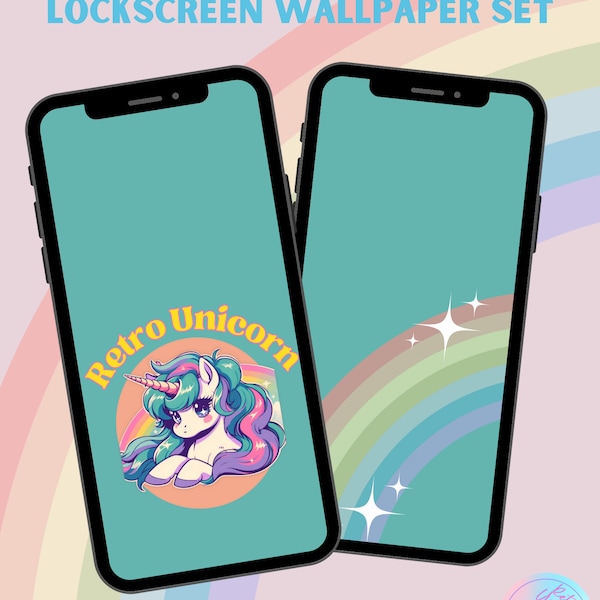 Unicorn Lockscreen Wallpaper bundle, Anime Character, 80s PNG 90s PNG, 90s graphic, Anime Style, blue,90s nostalgia, 80s aesthetic, rainbow