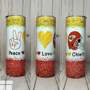 Peace Love Chiefs Tumbler, 20oz, 30oz, Kansas City Cup, With Straw, Insulated Hot or Cold