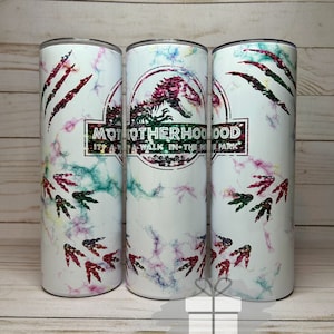 Motherhood Is A Walk In The Park, Jurassic Park Tumbler, 20oz, 30oz, Jurassic Park Cup, Mom Gift, With Straw, Insulated Hot or Cold