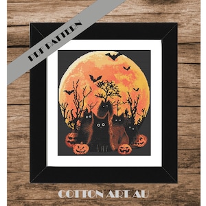 Halloween Cats Cross Stitch Pattern, Halloween Cross Stitch, Cats Cross Stitch