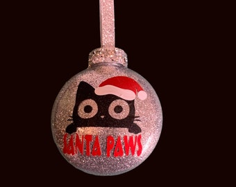 cat Christmas ornament, pet lovers gift, cat lovers ornament, Santa paws, glitter ornament,