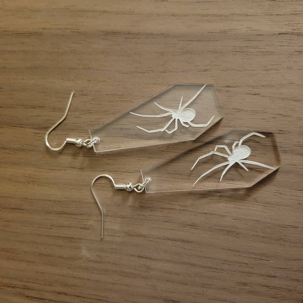 Spider Coffin Clear Acrylic Earrings