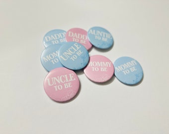 Baby Shower, Mommy To Be, Daddy To Be, Uncle To Be, Auntie To Be Pinback Button Black White White Pink