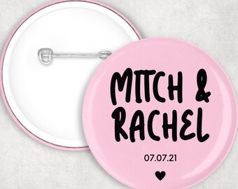 Customized Pinback Buttons for Couples, Personalized Pinback Button, Custom Badge, 2.25" Buttons, Wedding Party Favors