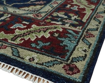 Hand Knotted Wool Rug, Vintage Persian Style Rug, Black Floral Medallion Carpet, Traditional Oriental Area Rug, Boho Home Decor