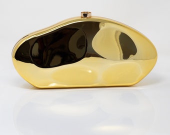 Shell shape metallic mini bag; Elegant Gaia style bag; Evening gold silver clutch; Mirrored event clutch; Gala party clutch