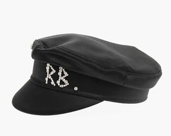 black satin baker boy RB crystals hat