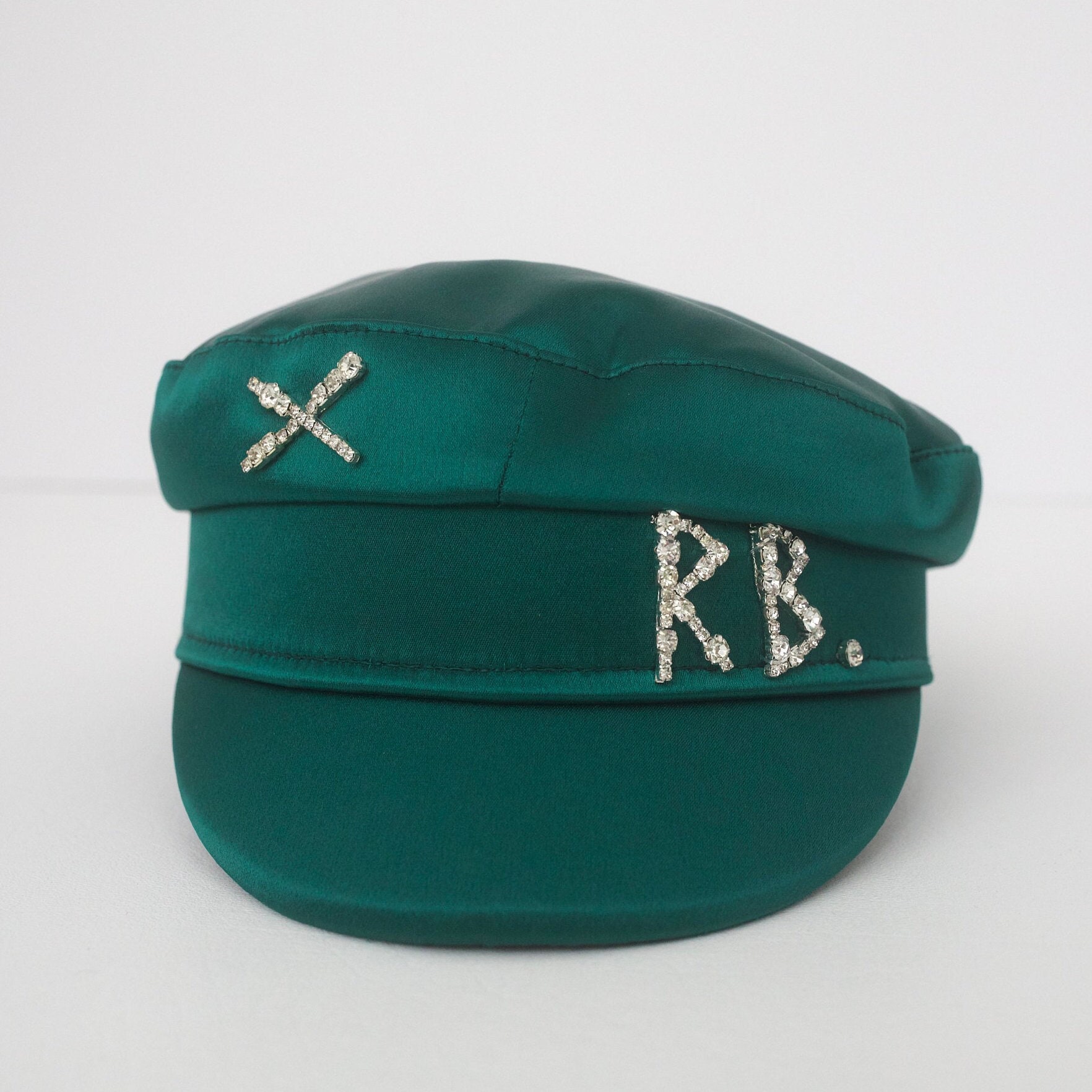 Emerald Green Satin RB Baker Boy Hat 