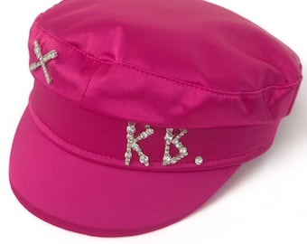 fuchsia pink or black satin RB crystals baker boy hat