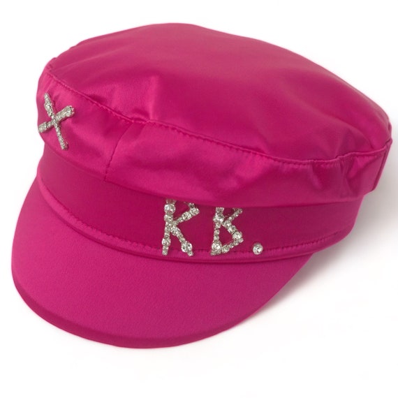 fuchsia pink satin RB crystals baker boy hat - image 1