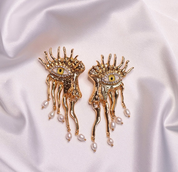 Vintage gold tone evil eye drop earrings; Anatomy… - image 3