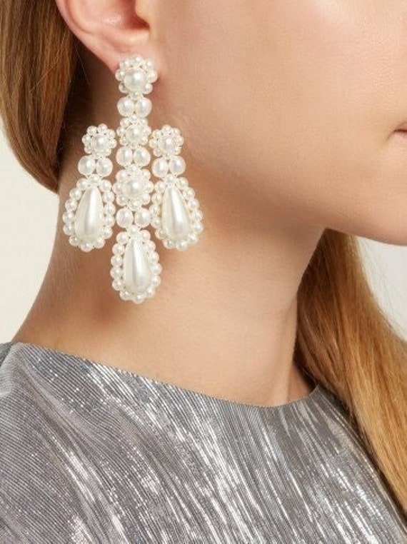 Simone Rocha flower pearls drop earrings; Wedding 