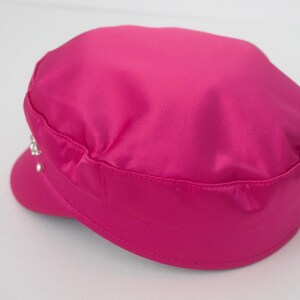 fuchsia pink satin RB crystals baker boy hat image 3