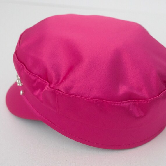 fuchsia pink satin RB crystals baker boy hat - image 3