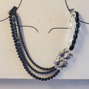 Vintage Artisan crafted Onyx, rock crystal, sterling Wanacraft brooch Necklace