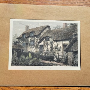 Aquatint Steel Engraving of Anne Hathaway’s Cottage, Bookplate impression, vintage