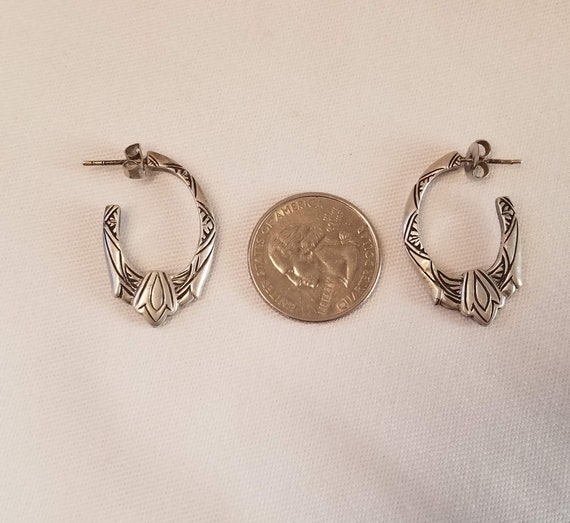 Vintage Sterling Silver Hoop Earrings, Victorian … - image 3