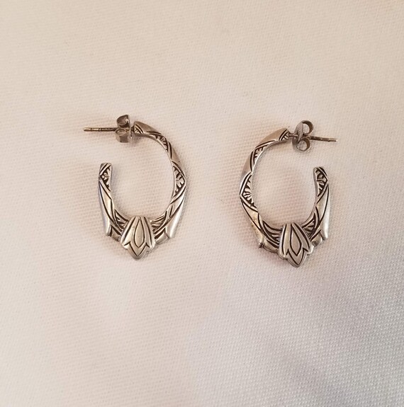Vintage Sterling Silver Hoop Earrings, Victorian … - image 4