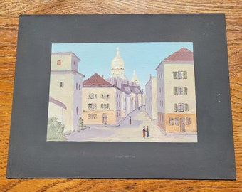 Vintage Paris Street Art, Montmartre, Gouache, Original, Small, Unsigned