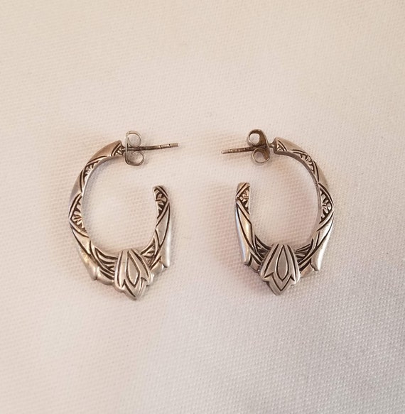 Vintage Sterling Silver Hoop Earrings, Victorian … - image 1