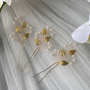 Golden hair pins Set of 3 pcs wedding, bridal image 1