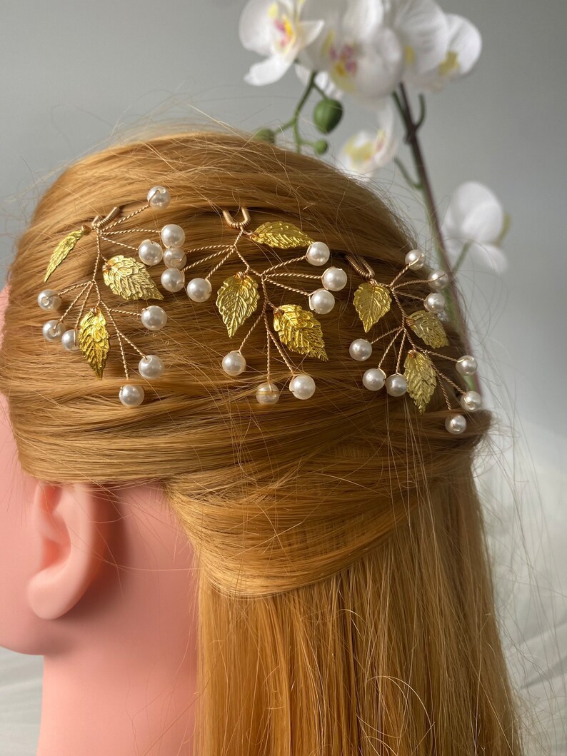 Golden hair pins Set of 3 pcs wedding, bridal image 9