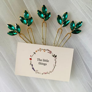 Set of 5 pieces Emerald green Rhinestone hair pins for wedding, bridal, bridesmaids etc.