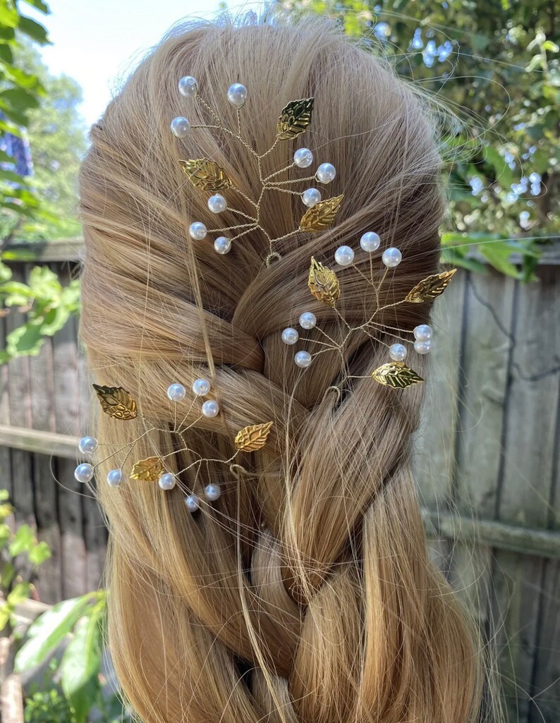 Golden hair pins Set of 3 pcs wedding, bridal image 5