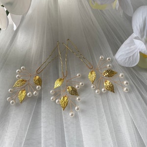 Golden hair pins Set of 3 pcs wedding, bridal image 7