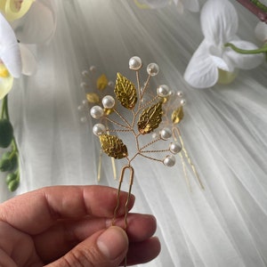 Golden hair pins Set of 3 pcs wedding, bridal image 8