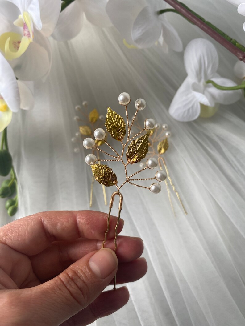 Golden hair pins Set of 3 pcs wedding, bridal image 8