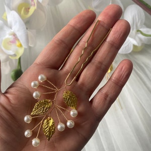 Golden hair pins Set of 3 pcs wedding, bridal image 4