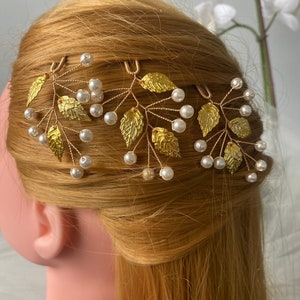 Golden hair pins Set of 3 pcs wedding, bridal image 2