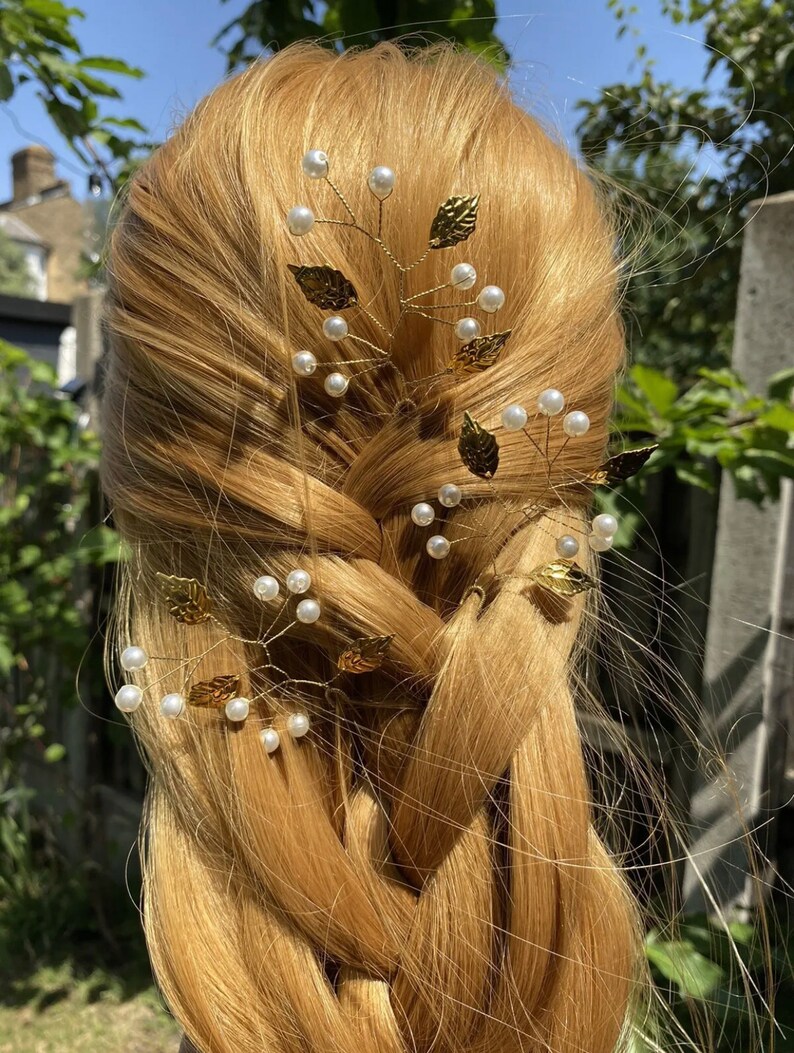 Golden hair pins Set of 3 pcs wedding, bridal image 6