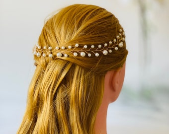 Bridal, bridesmaids, wedding Gold and beige Pearls hair vine