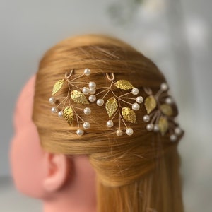 Golden hair pins Set of 3 pcs wedding, bridal image 10