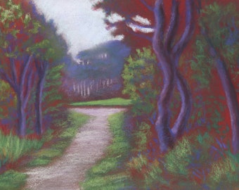 Medocino Botanical Garden Pathway Pastel Drawing